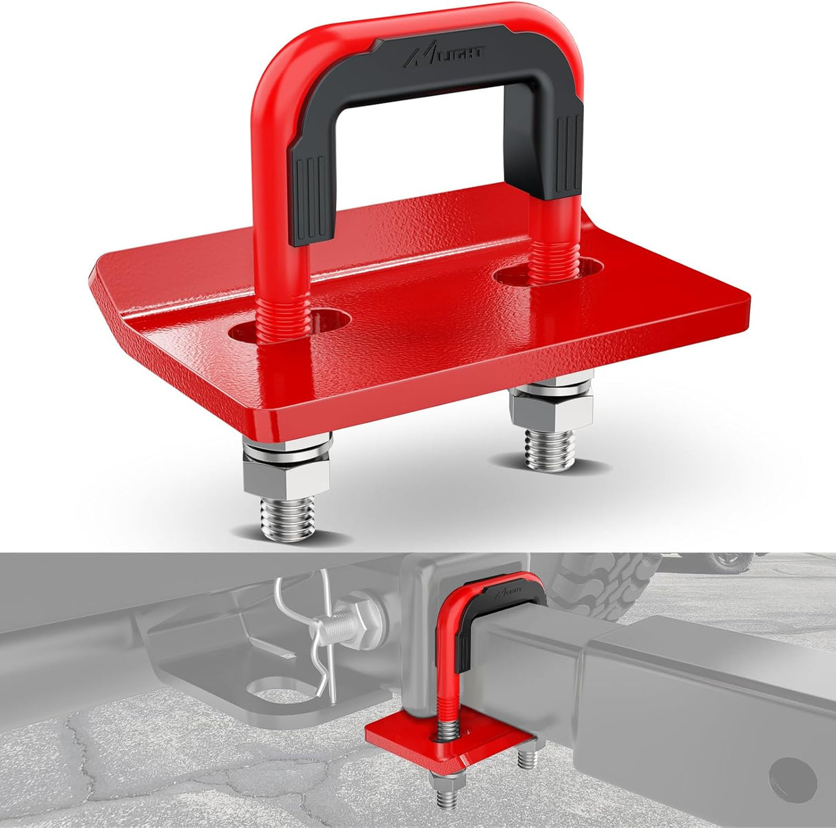 Trailer Hitch Tightener for 2 Inch Trailers Hitches Mount Anti Rattle Heavy Duty Steel with Rubber Cover Red U Bolt Glossy Coating Plate Electrophoresis Anti-Rust Triple Protective