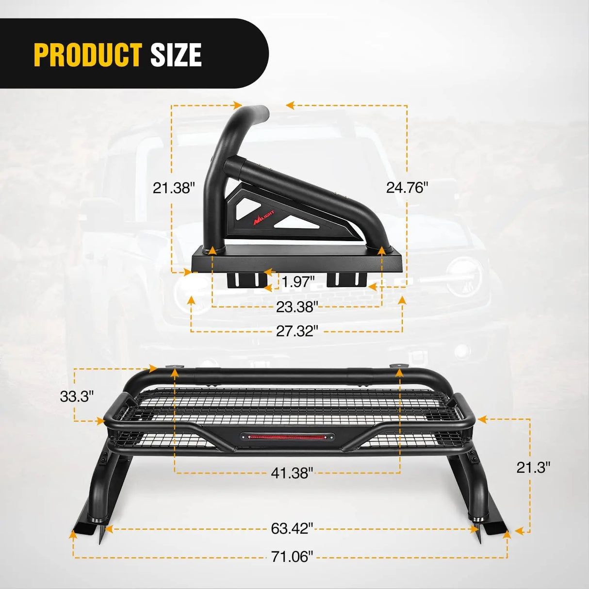 2002-2023 Dodge Ram 2014-2023 Chevrolet Silverado 2015-2023 F150 2014-2023 Tundra Truck Bed Chase Rack Carrier Basket Nilight