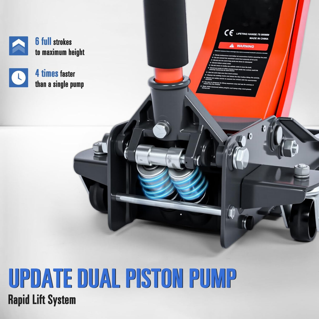 3 Ton Floor Jack, Low Profile Car Hydraulic Jack with Dual Pistons Quick Lift, 2.95 Inch-19.88 Inch Lifting Range