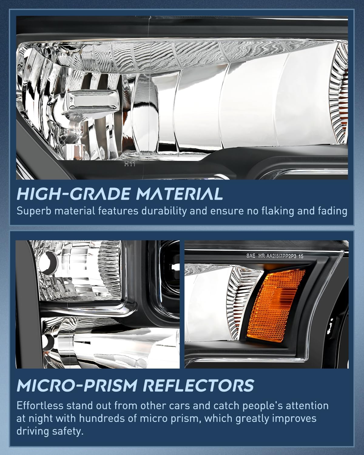 2015-2017 Ford F150 Headlight Assembly Black Housing Amber Reflector Upgraded Clear Lens Nilight