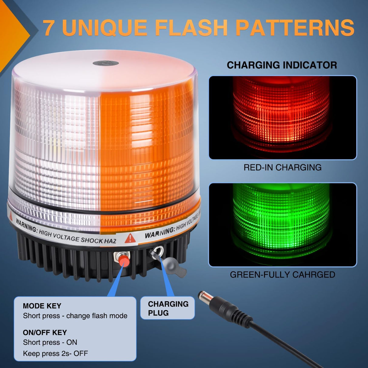 18LED Magnetic Beacon Light Amber White Wireless Rotating Powered Emergency Hazard Warning Safety Flashing Rooftop Led Strobe Lights for Car Truck Snow Plows Forklift Trailer Security Vehicles