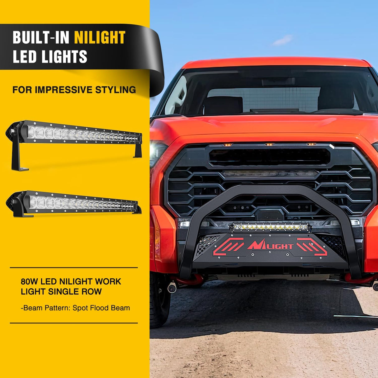 Bull Bar with Light fits Toyota Tundra 2007 2008 2009 2010 2011 2012 2013 2014 2015 2016 2017 2018 2019 2020 2021 Front Bumper Grille Brush Push Guard with Skid Plate Licence Hole Black