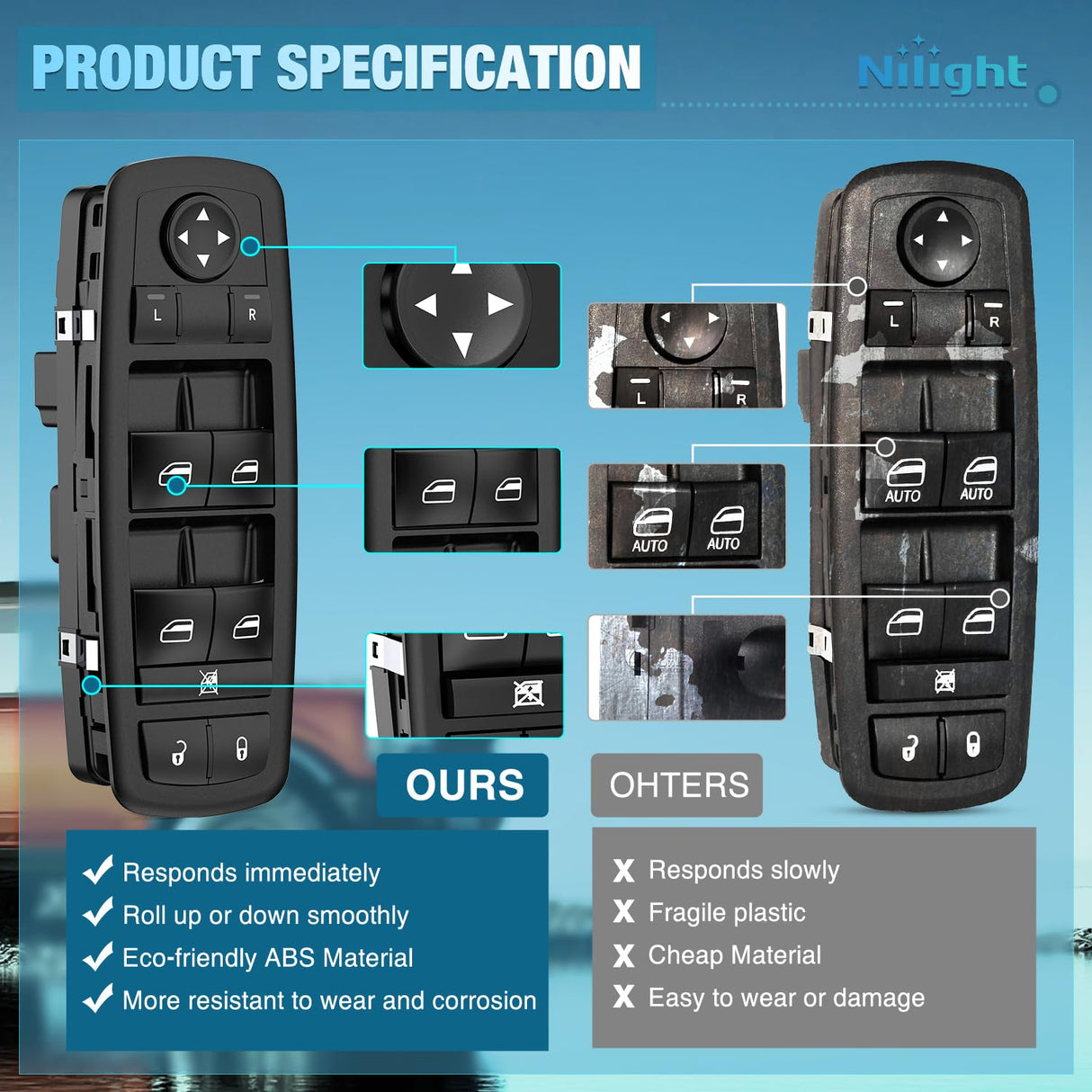 Driver Power Window Switch Replacement for 2008 2009 Chrysler/Dodge | for 2008 2009 Chrysler Town & Country /Dodge Grand Caravan 920-401 04602535AC 04602535AD 04602535AE 04602535AF 04602535AG