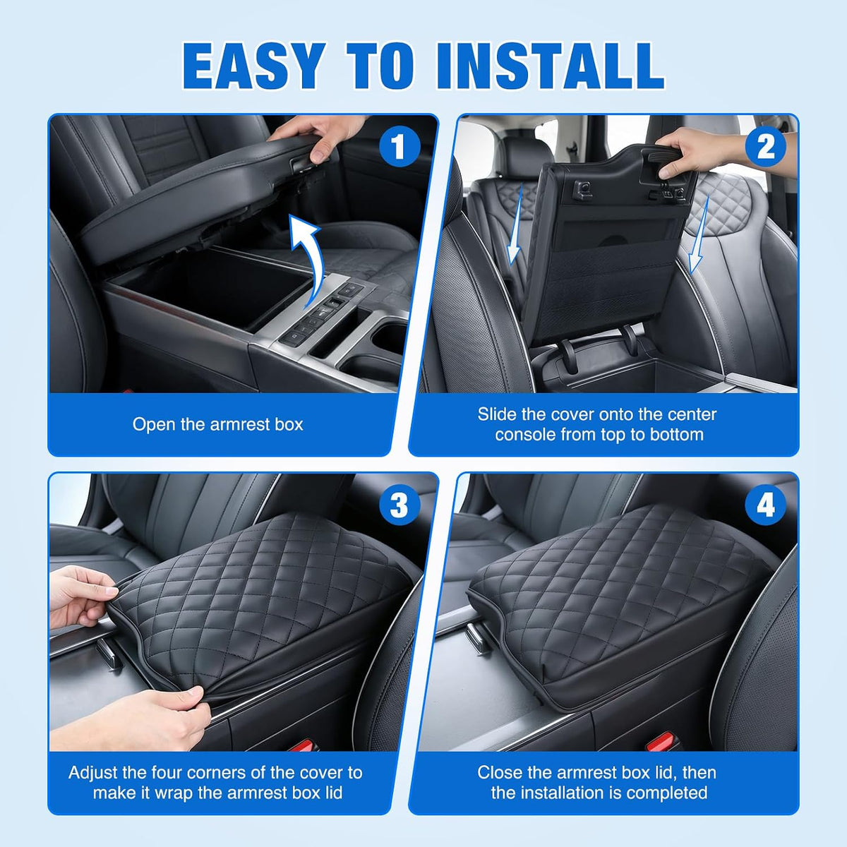 Center Console Cover for Hyundai Palisade 2019-2025 Armrest Cushion | Premium Nappa Leather Armrest Cover for Car Waterproof Center Console Pad Protector Anti-Scratch Arm Rest Box Cover, Black