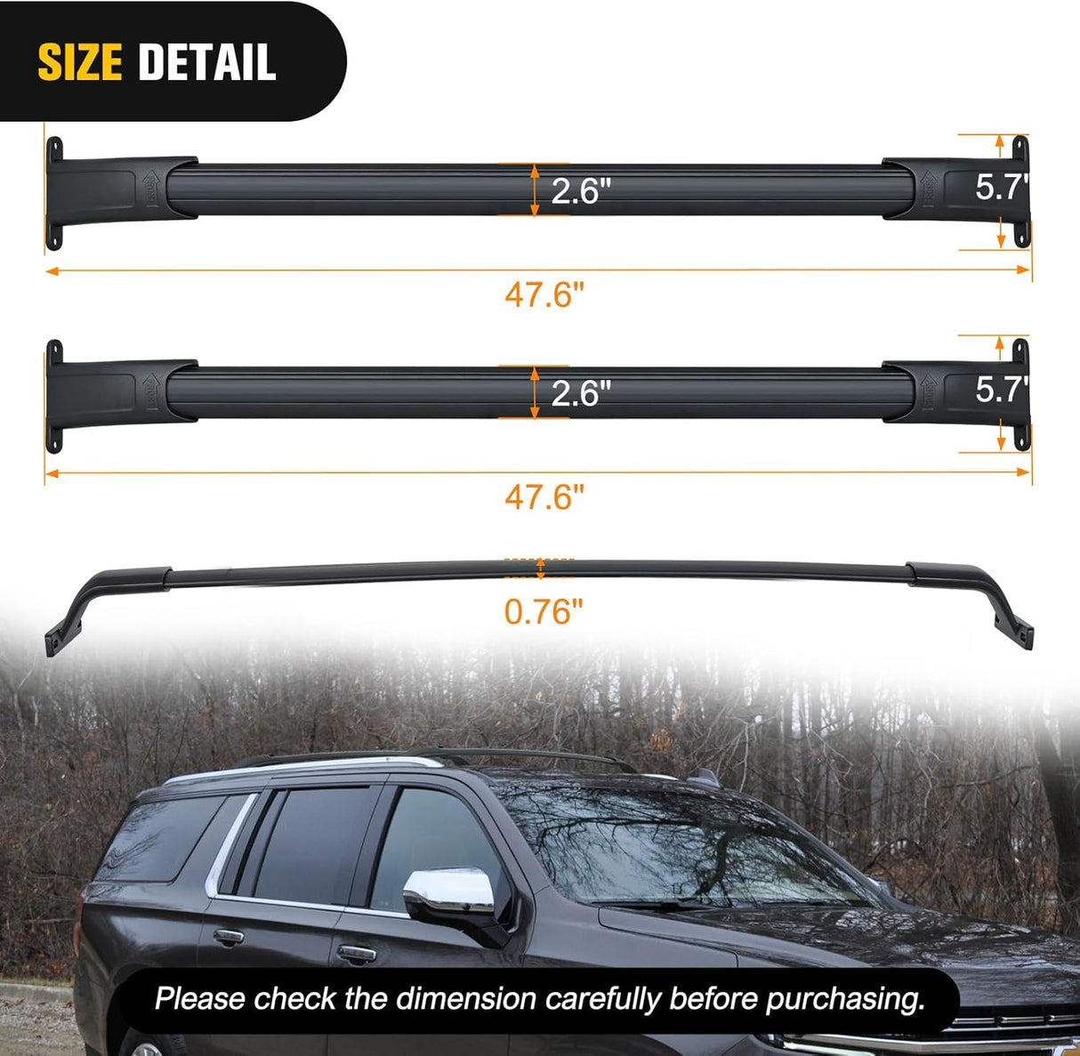 Roof Rack Cross Bars Fit for Chevrolet Chevy Tahoe Suburban GMC Yukon Cadillac Escalade 2015-2021, Adjustable Aluminum Less Wind Noise Car Crossbars for Cargo Carrier Luggage Box Kayak Tent