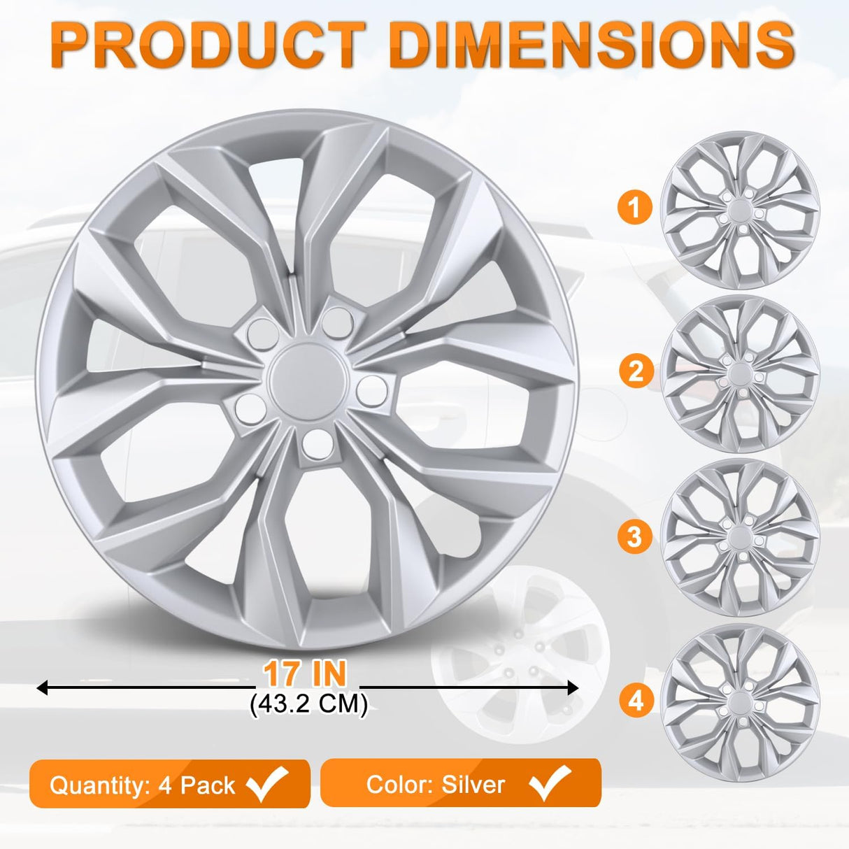 Wheel Cover Hubcaps 17 Inch Compatible with Honda CR-V CRV 2023 2024 2025 Hub Caps 17 inch Set of 4 Rim Covers Protector Wheel Replacement 44733-3A0-A02 ABS PC Material Flower Style, Silver
