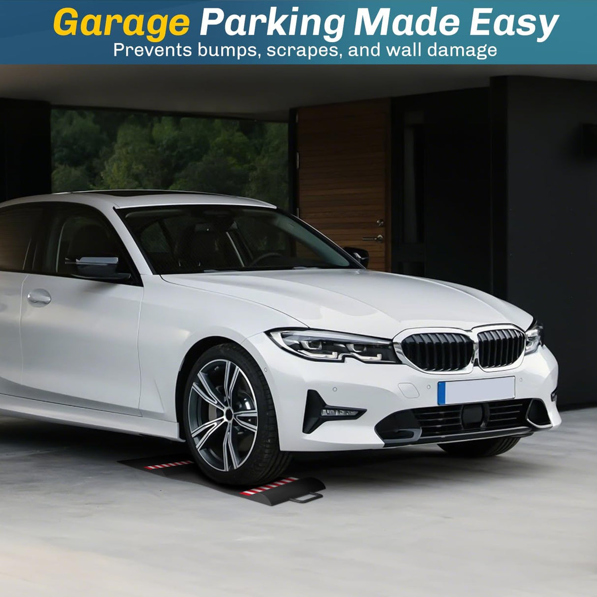 Garage Parking Mat, Durable Wheel Stop Pad Parking Aid with Reflective Strips for or Cars SUVs Trucks, 1-Pack