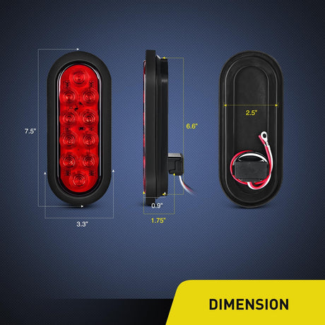 6 Inch Oval Red Amber White LED Trailer Tail Lights (6 Pcs) Nilight