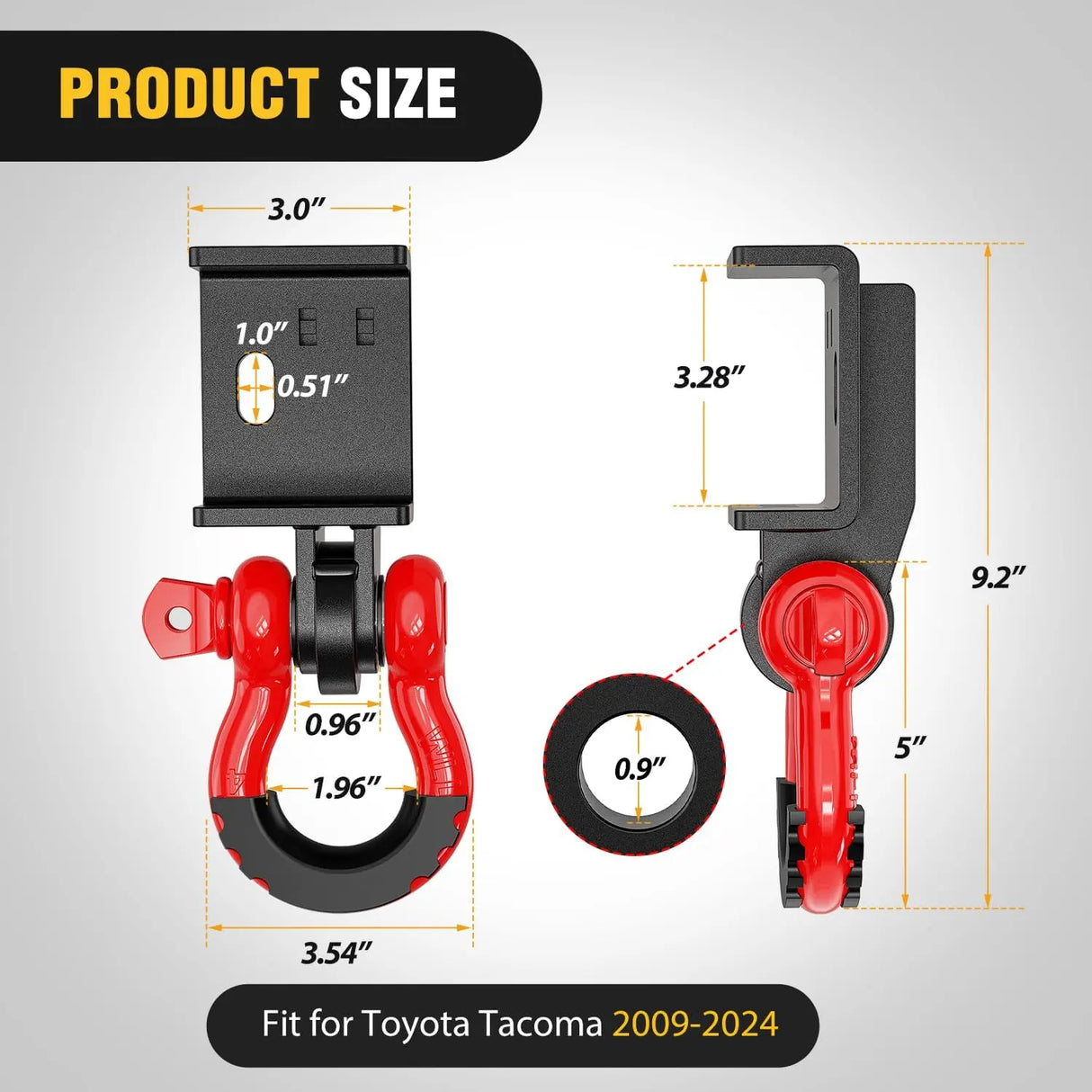 2009-2024 Toyota Tacoma Demon Front Tow Hook 3/4” D-Ring Shackle Nilight