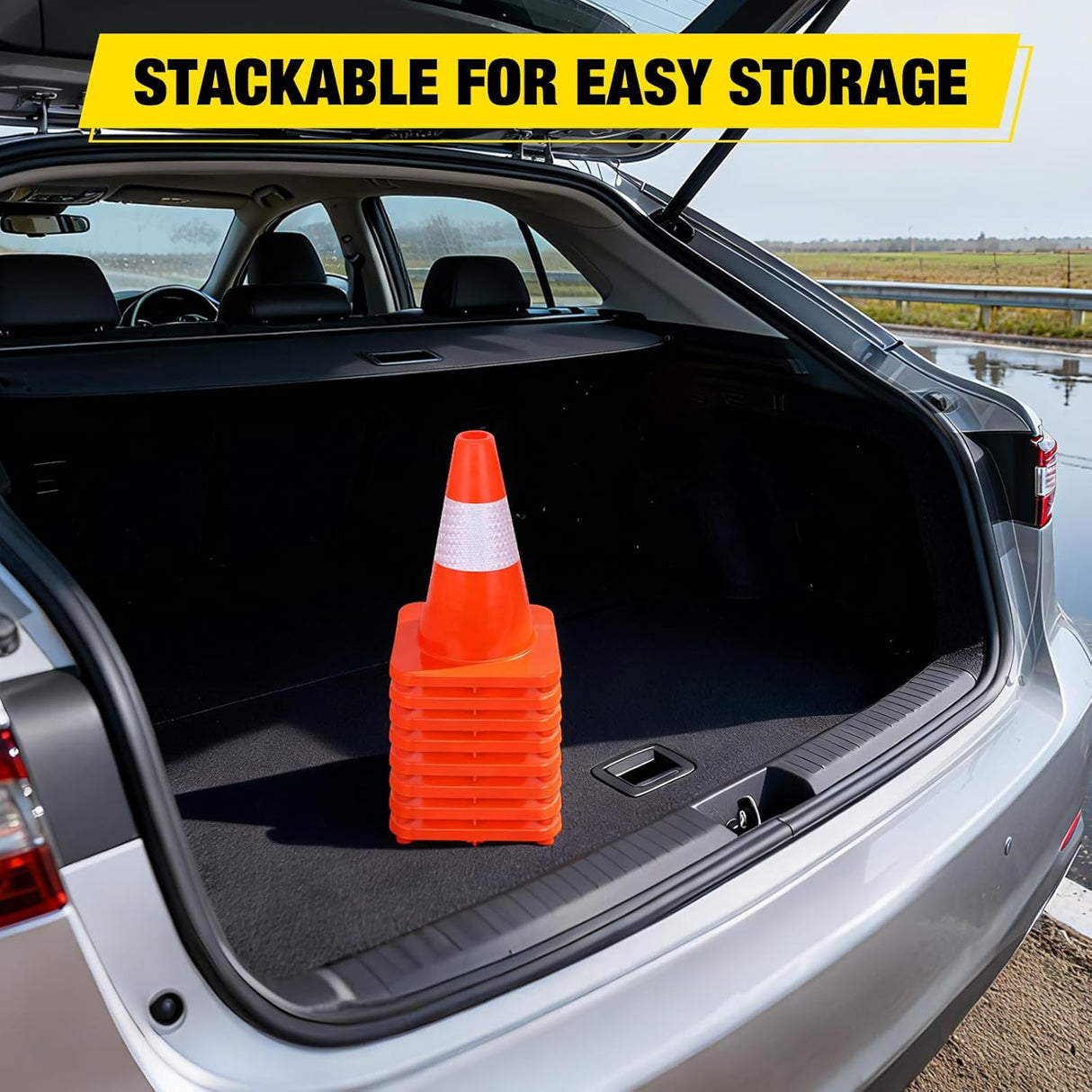 12 inch Traffic Safety Cones, 8 Pack Durable PVC Orange Cones with Reflective Collars for Road Safety, Parking, Construction Work, Sports Training