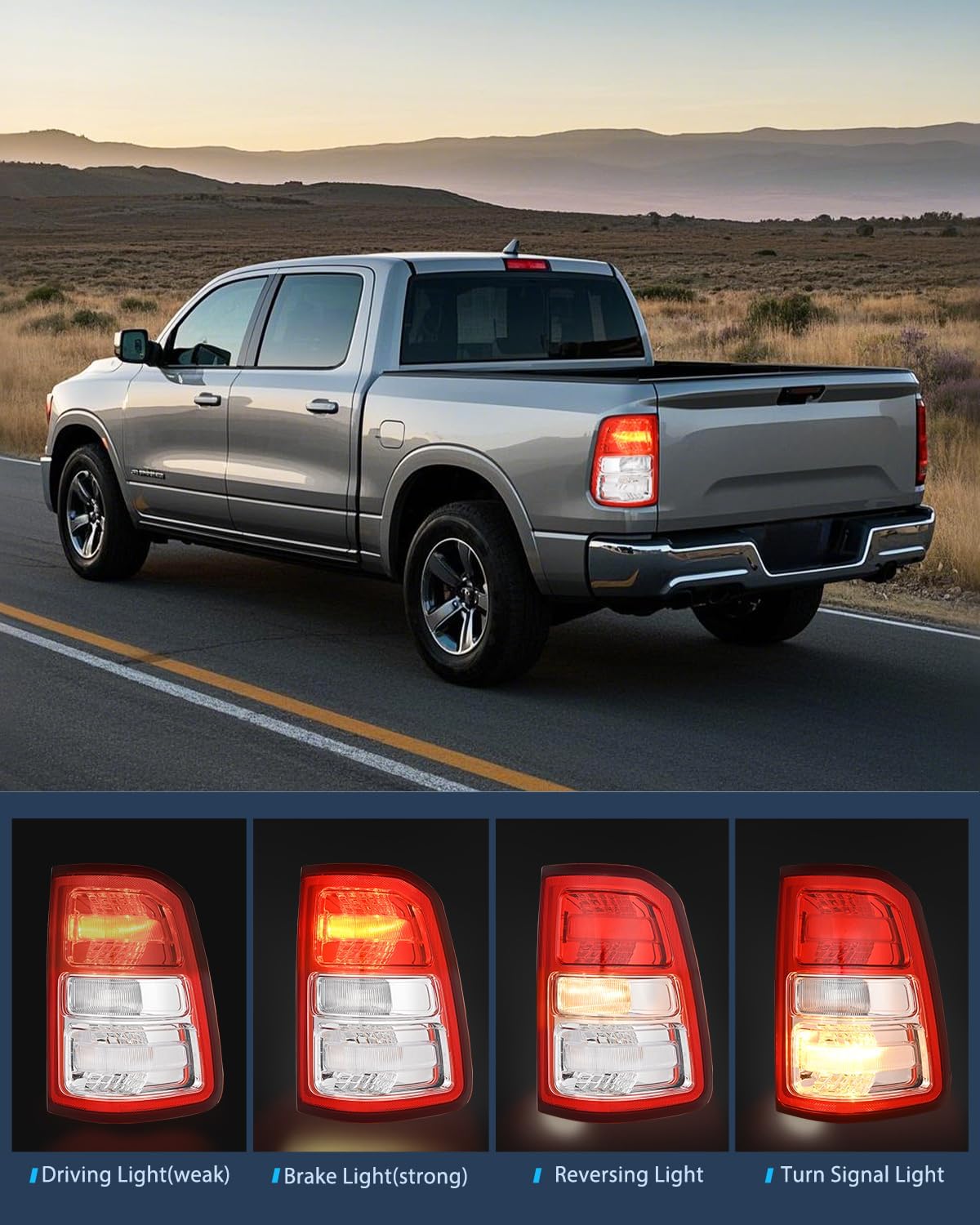 Taillight Assembly Compatible with 2019 2020 2021 2022 2023 Dodge Ram 1500 Tail Light Replacement OE Style Driver Side and Passenger Side with Bulbs