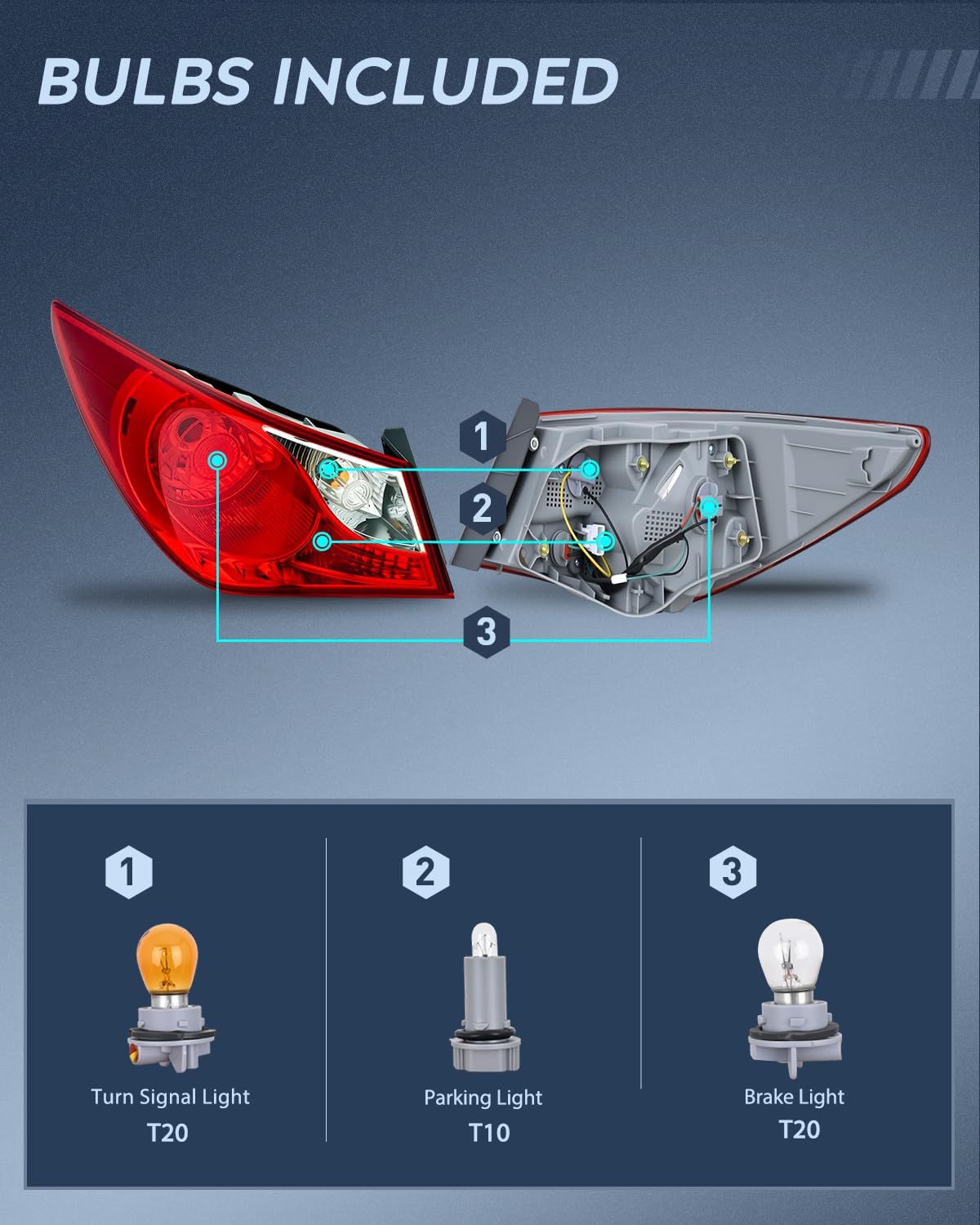Taillight Assembly Compatible with 2011 2012 2013 2014 Hyundai Sonata Sedan 4-Door Outer Tail Light OE Style Rear Lamp Replacement Driver Side