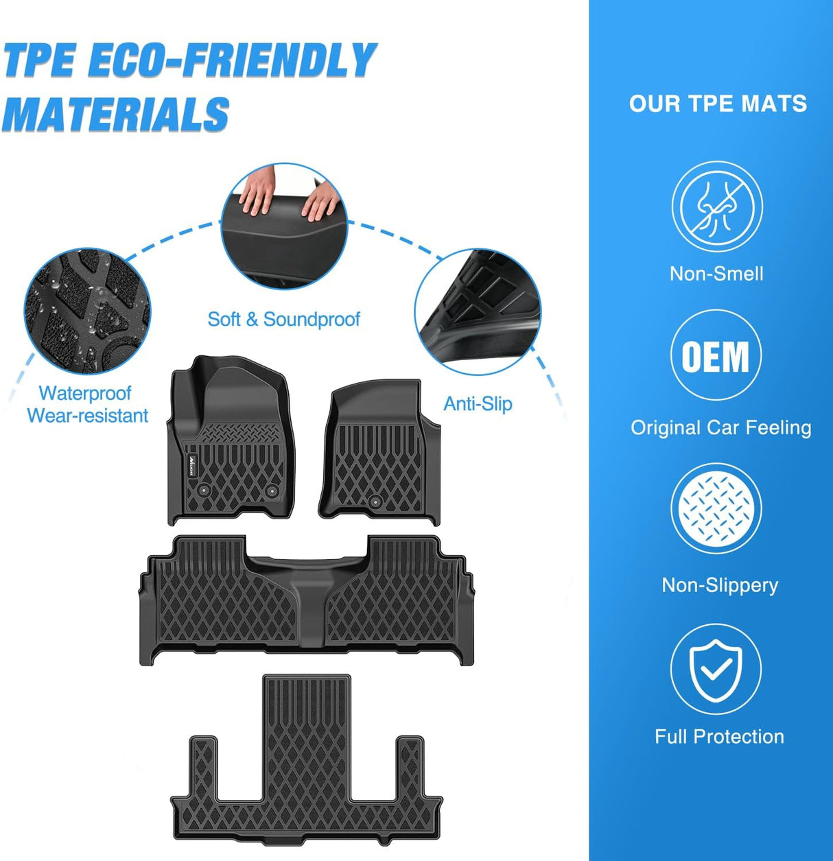TPE Floor Mats for Chevy Tahoe GMC Yukon Denali Cadillac Escalade Bucket Seats 2021 2022 2023 2024 2025 2026 All Weather Custom Fit Heavy Duty Floor Liners
