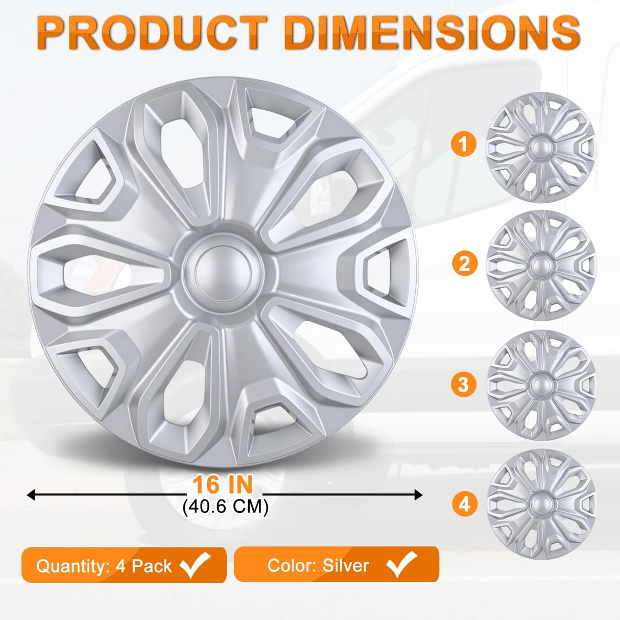 Wheel Cover Hubcaps 16 Inch for Ford Transit 150 250 350 350HD 2015 16 17 18 19 20 21 22 23 24 2025 Steel Wheel with 5 Lug 16 Hub Caps Set of 4 Rim Protector Wheel Covers Replacement, Silver