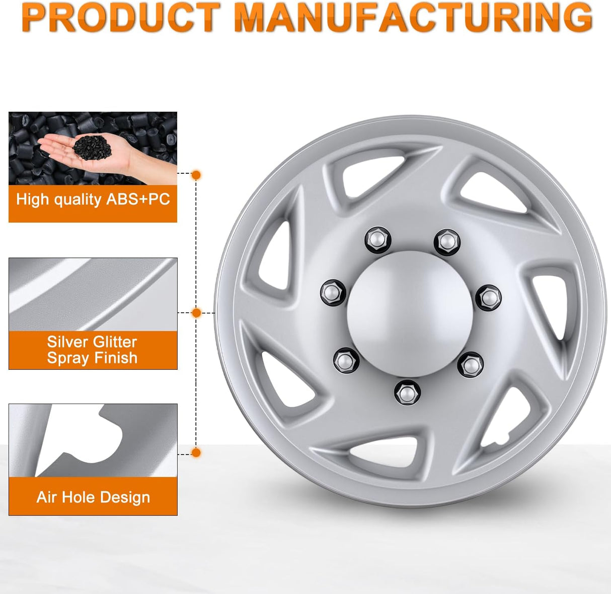 Wheel Cover Hubcaps 16 Inch for Ford Truck CEG 1998-2007 Econoline MTD E250 E350 E450 E550 2008-2021 Hub Caps 16 inch Set of 4 Rim Covers Protector Wheel Replacement F8UZ1130AA 7 spoke, Silver