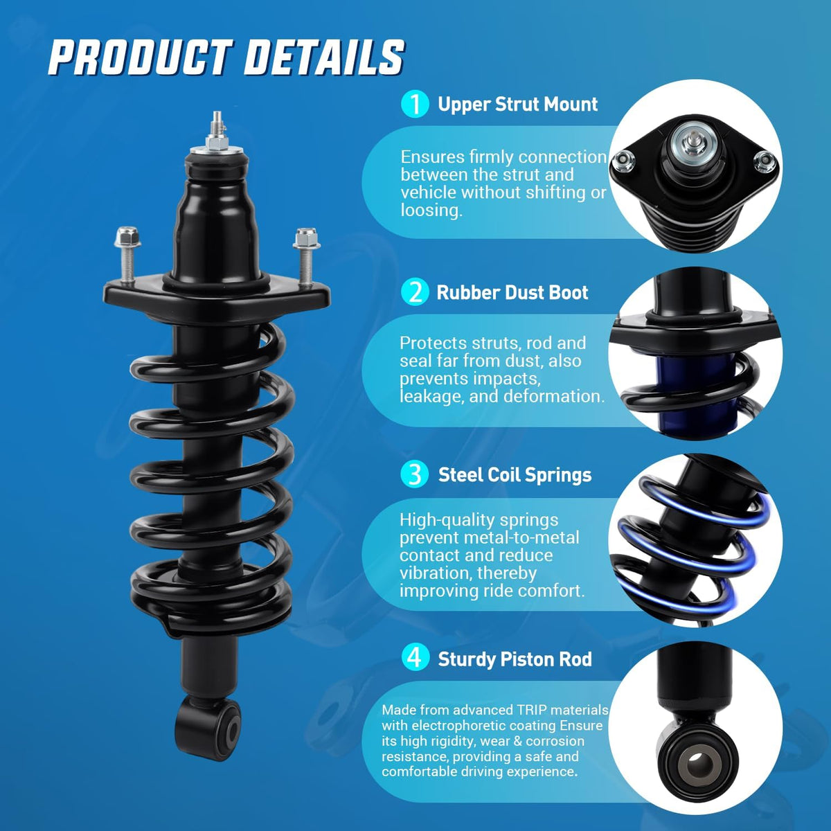 Rear Struts and Shocks Complete Assembly Kit with Coil Spring - Pair Fit for Honda CR-V 2007 2008 2009 2010 2011 CRV Rear Shock Absorber and Strut Assembly Replacement OE#172497L 172497R, 2PCS
