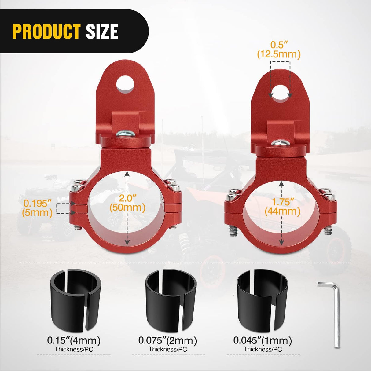 1PC UTV Flag Antenna Mount Whip Light Mounting Bracket Red Adjustable Heavy Duty for 1.5 to 1.75inch 1.75 to 2inch for Polaris RZR Ranger Can Am Maverick X3 Talon