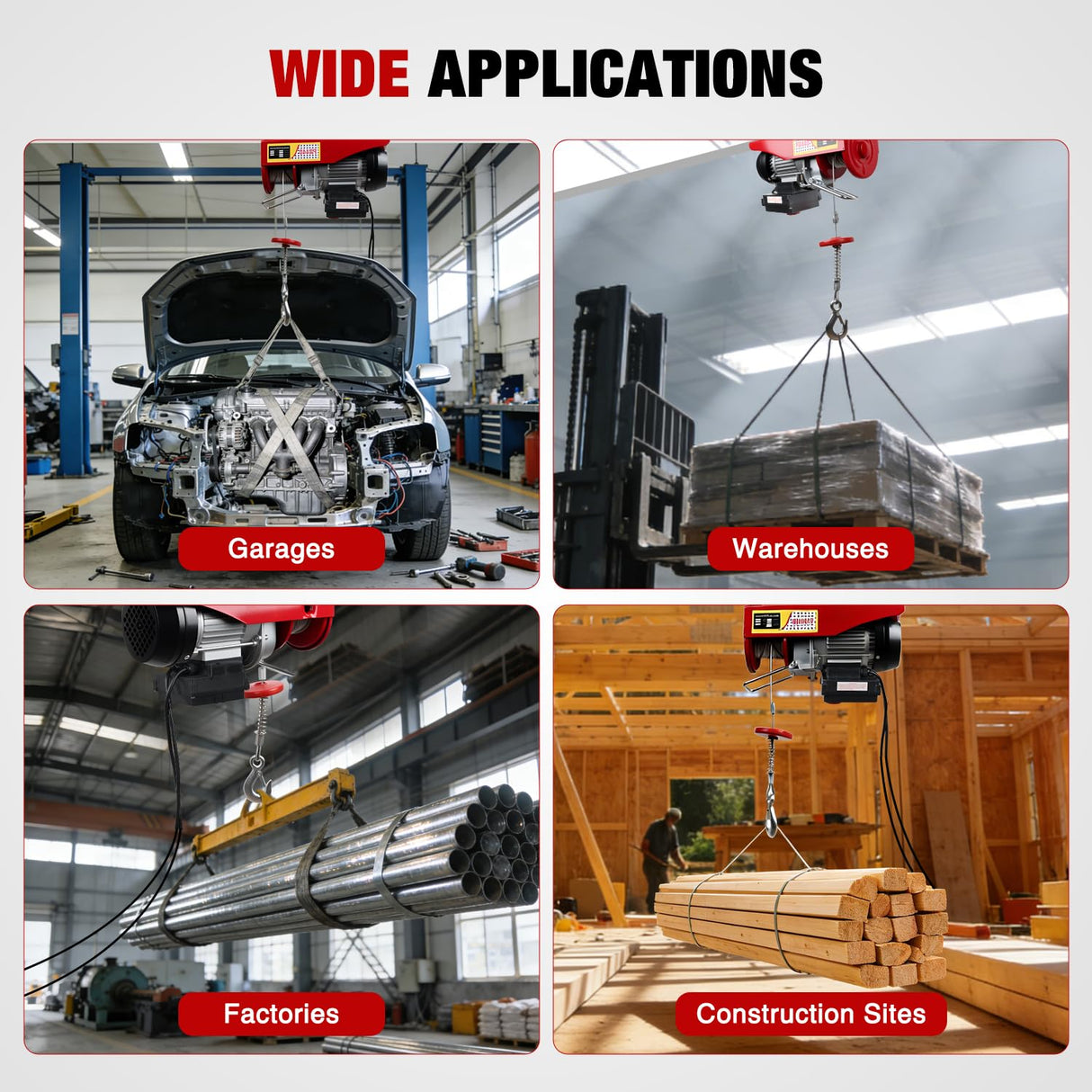 1760LBS Electric Hoist 110V Electric Hoist Winch with Wireless Remote Control, Single/Double Slings 39FT Lifting Height Material Handling Tool for Garage Warehouses Factory Attic Ceiling Crane