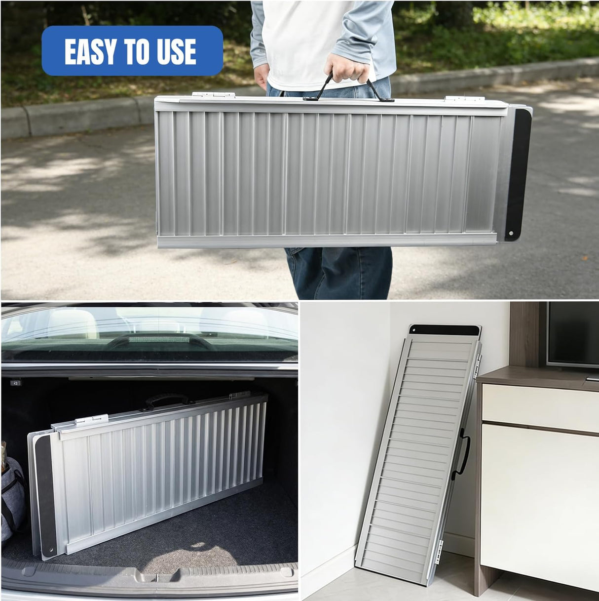3 Feet Portable Wheelchair Ramp with Quick-Lock Non-Skid Aluminum | Handicap Ramps with Handle Folding Threshold Ramp for Home Steps, Stairs, Doorways, Scooter, Porch, Cart 800LBS Capacity