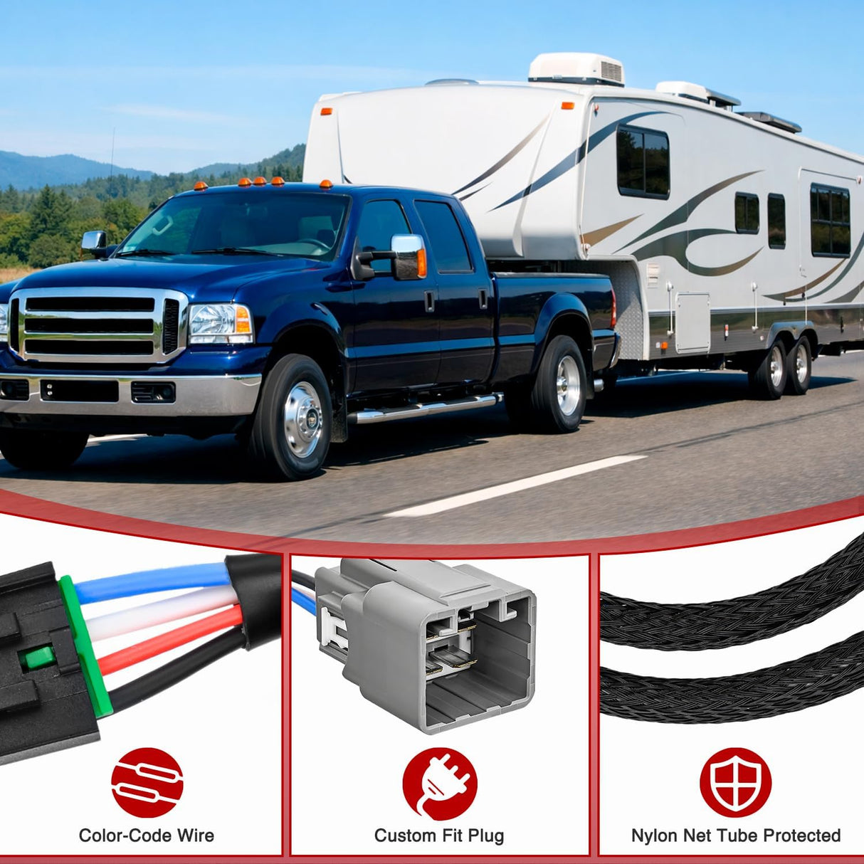 Wiring Harness Kit Brake Controller Wiring Harness Adapter for Ford F-250 F-350 Super Duty F-450 F-550 Cab Chassis 2005 2006 2007 Factory Towing Package Required Towing Hitch Trailer RV