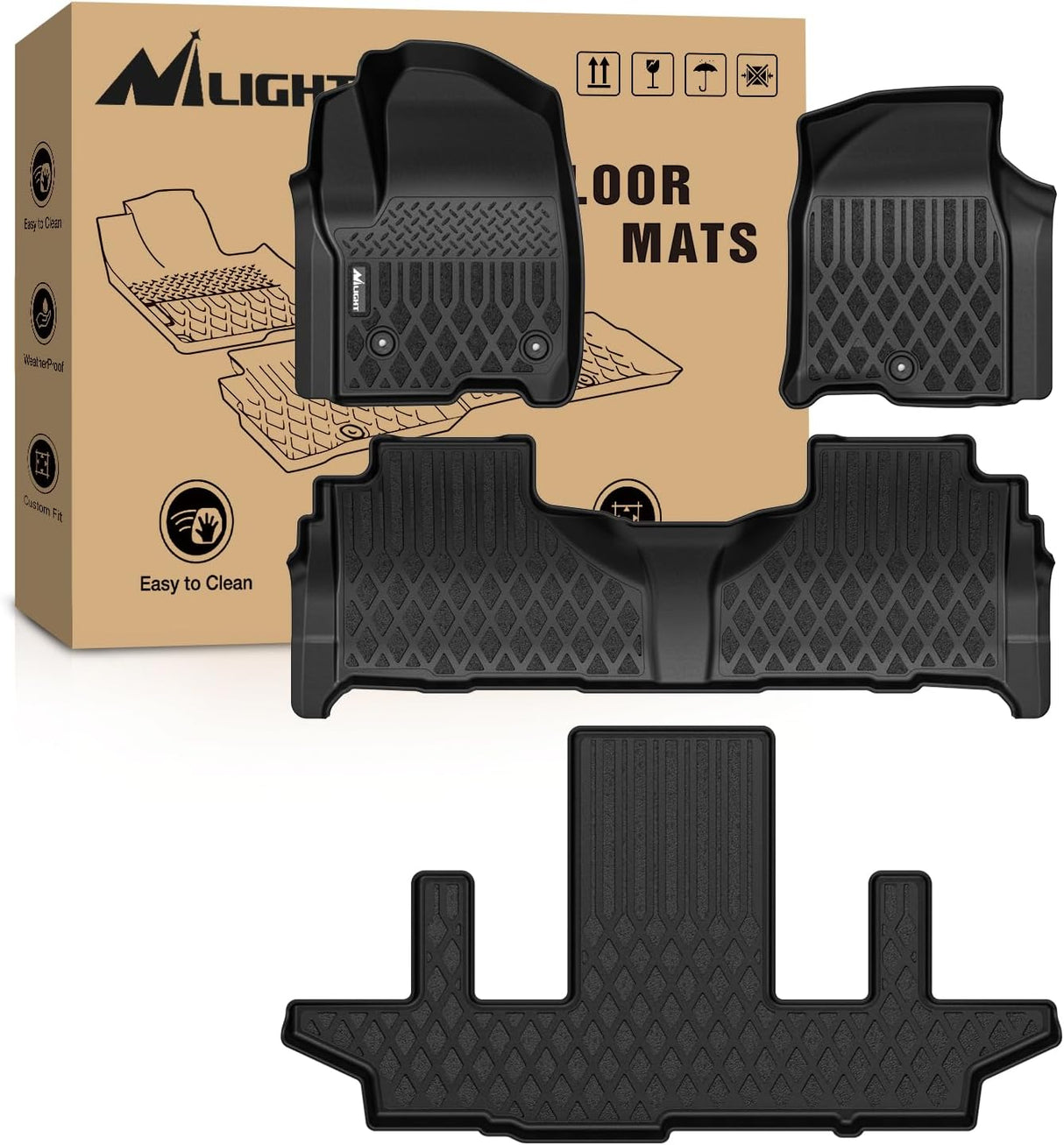 TPE Floor Mats for Chevy Chevrolet Suburban GMC Yukon XL 7 Seats Bucket Seats 2021 2022 2023 2024 2025 2026 All Weather Custom Fit Heavy Duty Floor Liners