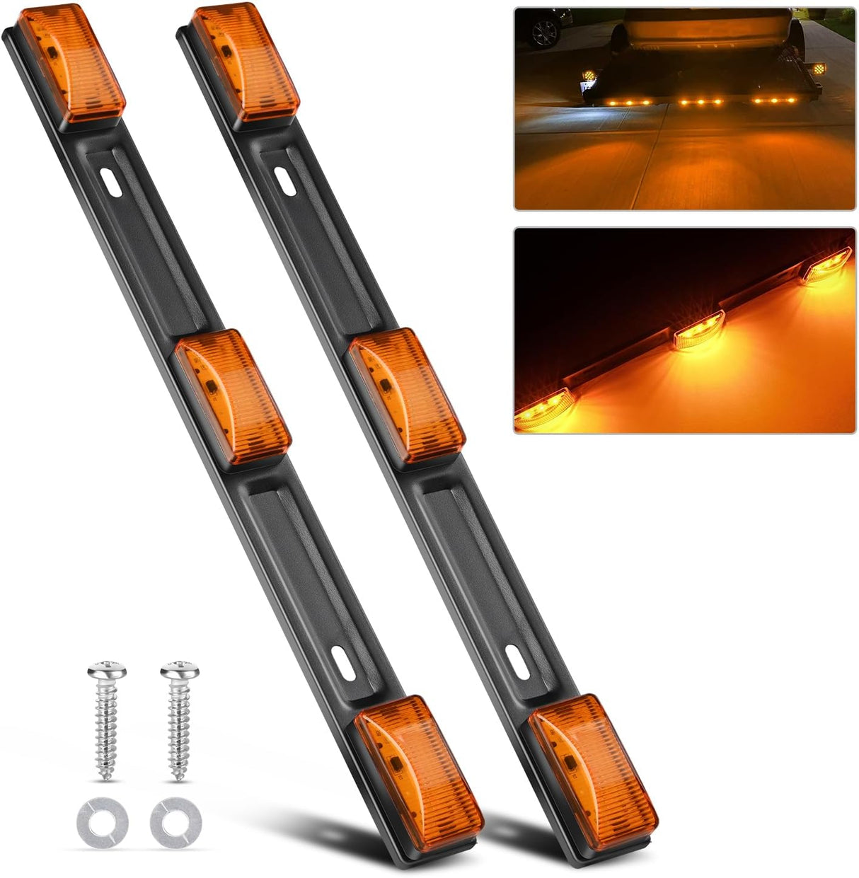 Trailer Light 9 LED Marker Tail Trailer Light Bar 14.2Inch 2 PCS Amber Clearance Identification Running Mark ID Rear Stainless Steel Bracket for 12V Pickup Truck RV Boat