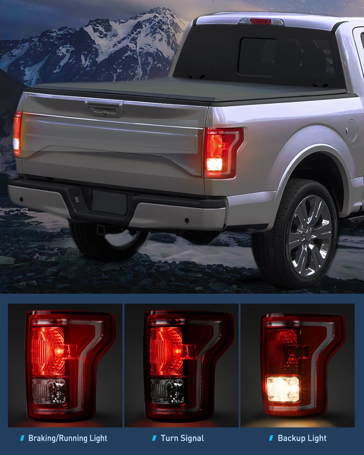 2015-2017 Ford F150 Taillight Assembly Rear Lamp Replacement OE Style Red Housing with Bulbs and Harness Passenger side Nilight