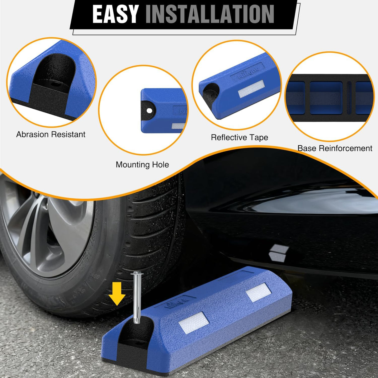 Rubber Parking Curbs 2 Pack - Heavy Duty 22 Inch Garage Wheel Stops Parking aid Block for Driveway & Parking Lot, Blue