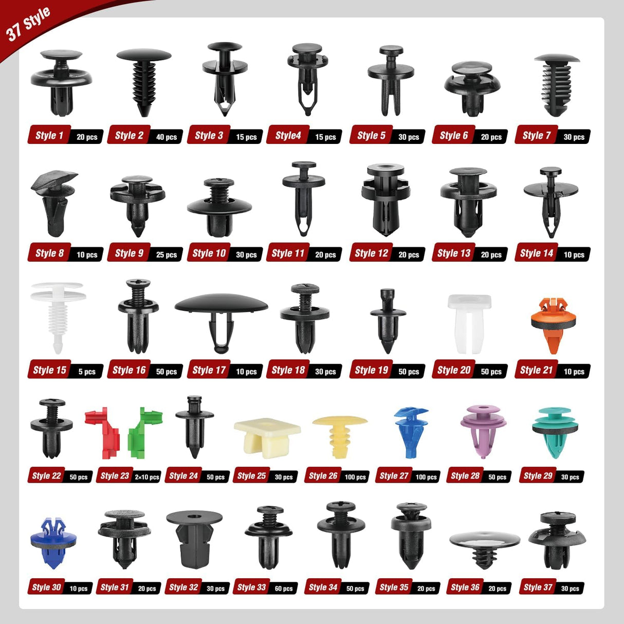 1295Pcs Car Push Retainer Clips Auto Fasteners Kit-37 Sizes Nylon Bumper Fender Rivets with 5 Fasteners Remover 10 Cable Ties for Toyota GM Ford Honda Chevy BMW Benz Audi Nissan