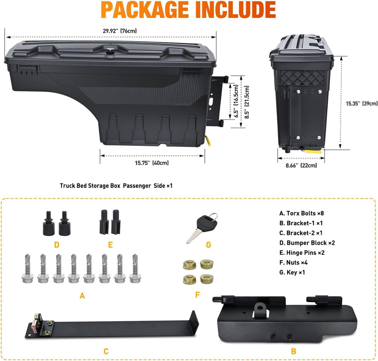 Truck Bed Tool Box Right Passenger Side Truck Tool Box Fit for Ford F-250/350 Super Duty 1999-2016 ABS Swing Case Truck Bed Storage Box with Lockable Lid Waterproof Wheel Well Toolbox Balck