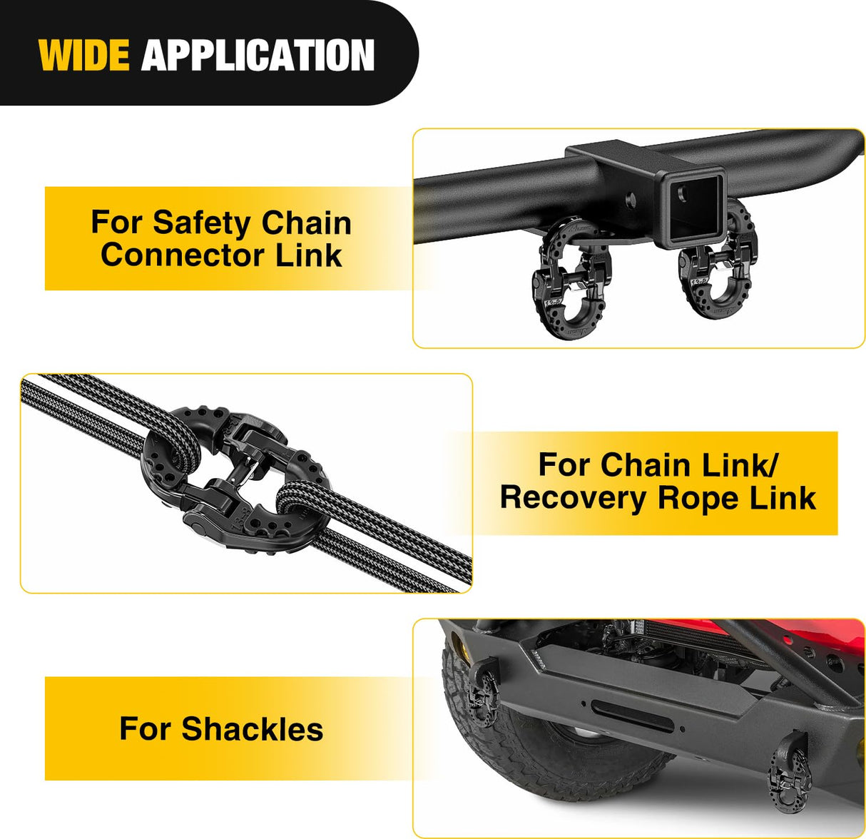 Safety Chain Connector Link, 1/2In Tow Hitch Hammerlock Coupling Link, 2 Pack Forged Steel Tow Chain Connector for Chain Link/Recovery Rope Link/Shackle, 12000 lbs Load Limit, Black