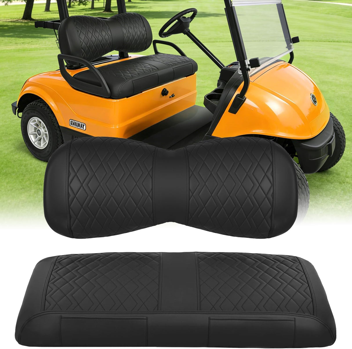 Golf Cart Front Seat Cover 1PC Black Leather Yamaha Drive G29 | Waterproof Leather No Staple Design Sun Scratch Resistant Cover Fits Yamaha 2007-2016 Drive G29/2017-2026 Drive 2