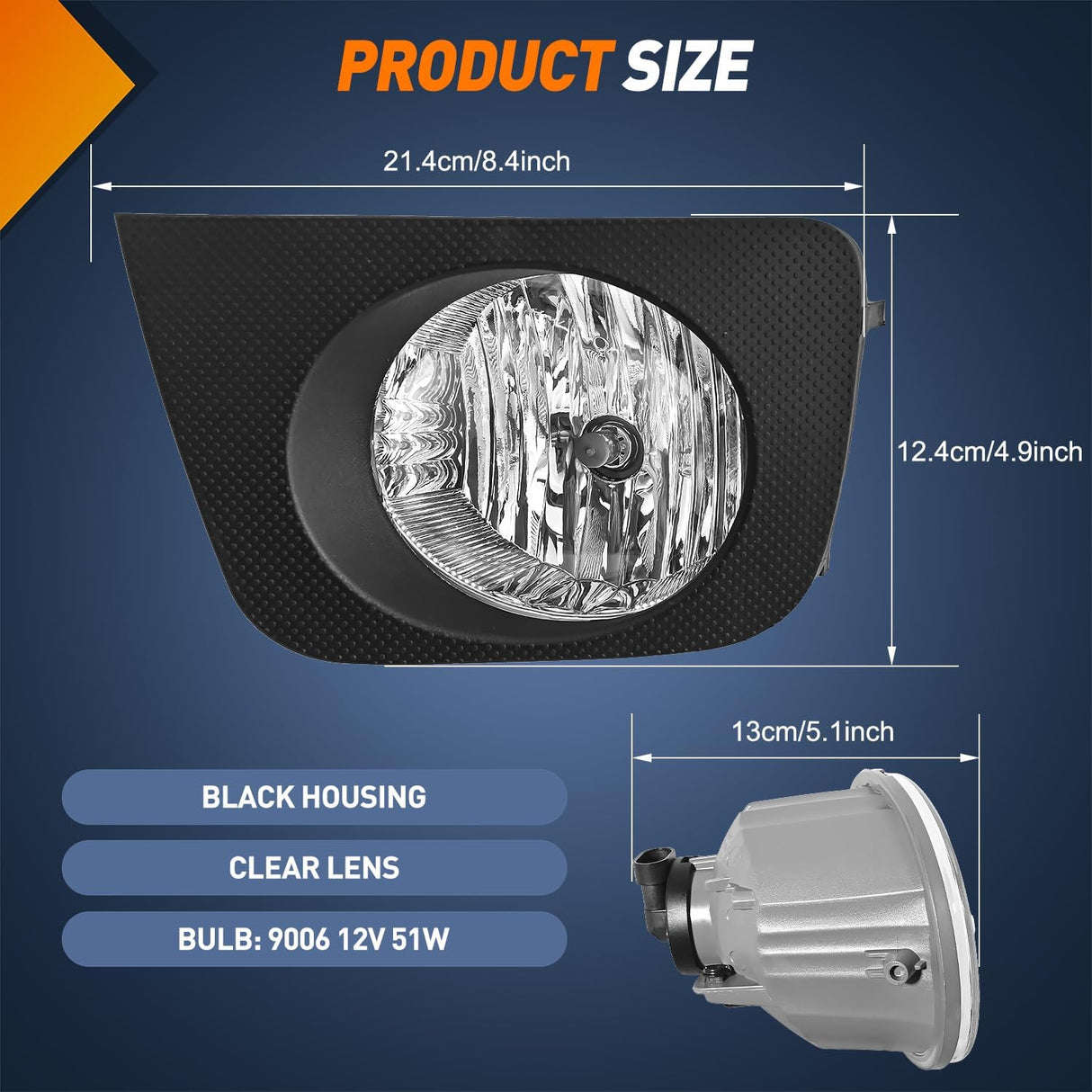 Fog Lights Assembly Compatible with 2006 2007 2008 2009 Toyota 4runner Left Driver and Right Passenger Side Clear Lens w/9006 12V 51W Bulbs