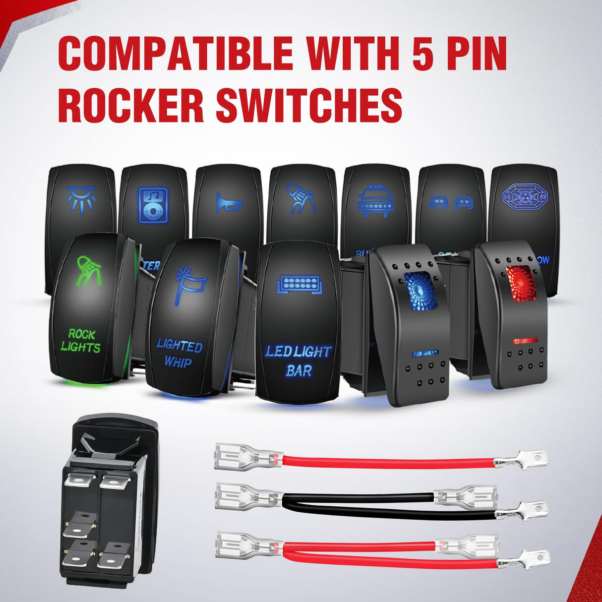 2 PCS 5 Pin Rocker Switch Jumper Wires Set for 5Pin Toggle On/Off Rocker Switch Wiring fot Automotive Polaris Ranger RZR ATV Console Switch Install 1 Set Switch Not Included