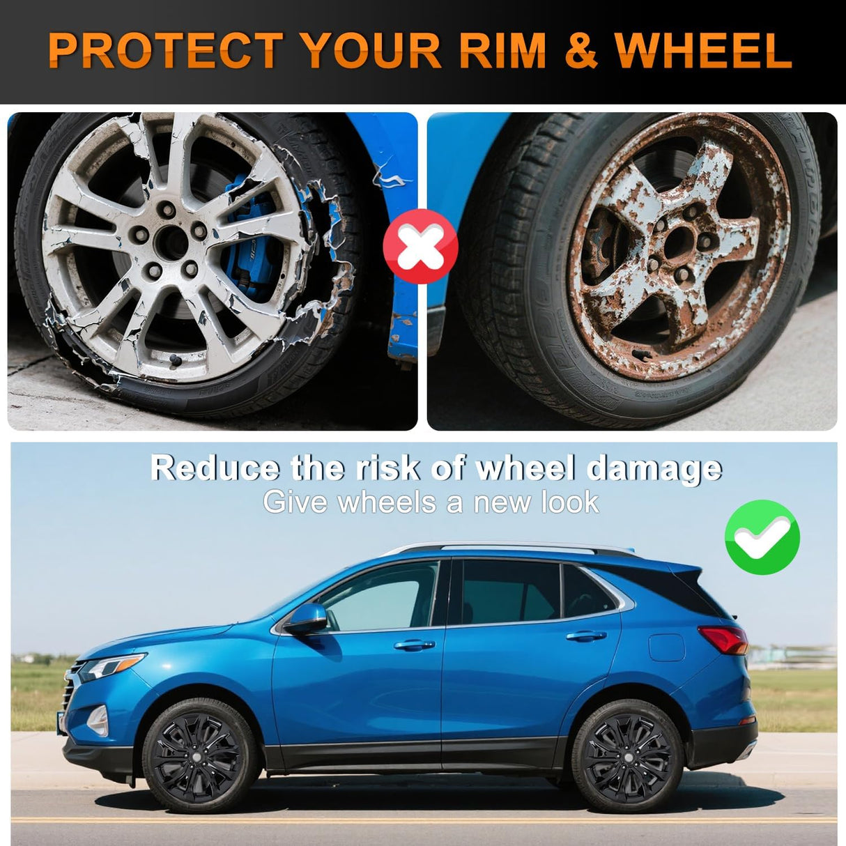 Wheel Cover Hubcaps 17 Inch Compatible with Chevy Chevrolet Equinox 2018 2019 2020 2021 Hub Caps 17 inch Set of 4 Rim Covers Protector Wheel Replacement 84450624 ABS PC 10 Spoke Style Black