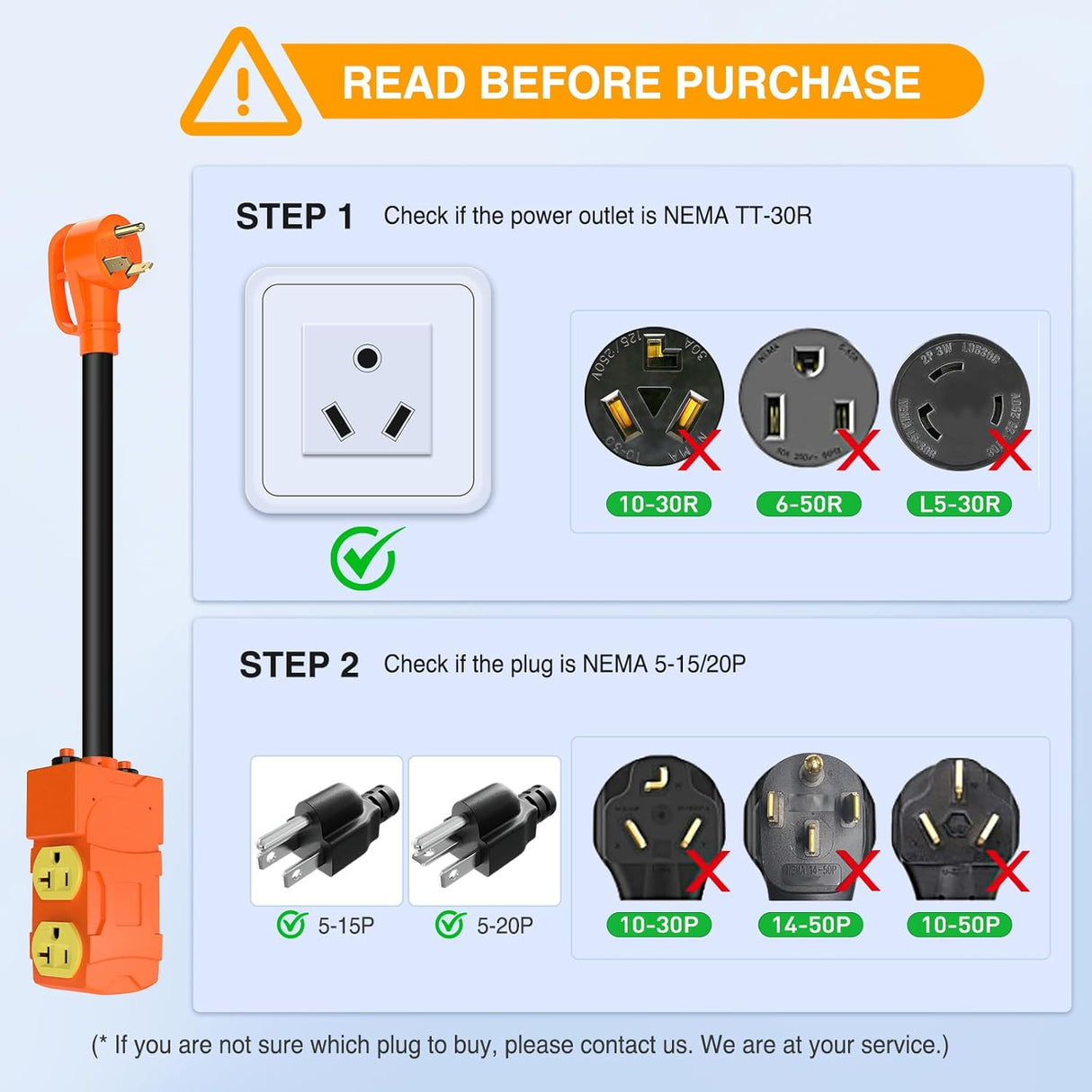 30 Amp to 20 Amp 110V RV Power Adapter Cord with Circuit Breaker NEMA TT-30P Male to 4X 5-15R/5-20R Female RV Distribution Adapter Plug ETL Listed 4 Household Outlets for RVs Camper Generator