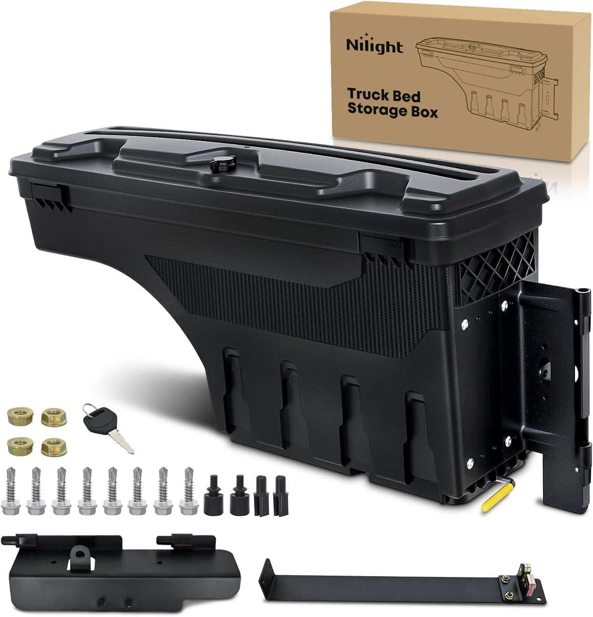 Truck Bed Tool Box Right Passenger Side Truck Tool Box Fit for Toyota Tundra 2007-2021 ABS Swing Case Truck Bed Storage Box with Lockable Lid Waterproof Wheel Well Toolbox Black