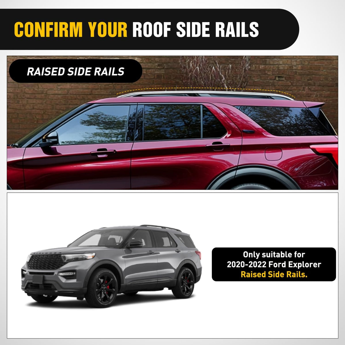 Roof Rack Cross Bars Compatible with Ford Explorer 2020 2021 2022 with Factory Side Rails, Adjustable Aluminum Less Wind Noise Car Crossbars for Cargo Carrier Luggage Box Kayak Tent Snowboard