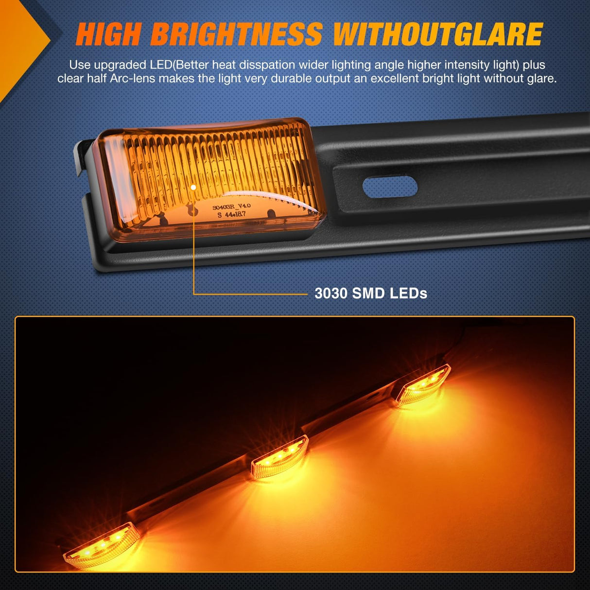 Trailer Light 9 LED Marker Tail Trailer Light Bar 14.2Inch 2 PCS Amber Clearance Identification Running Mark ID Rear Stainless Steel Bracket for 12V Pickup Truck RV Boat