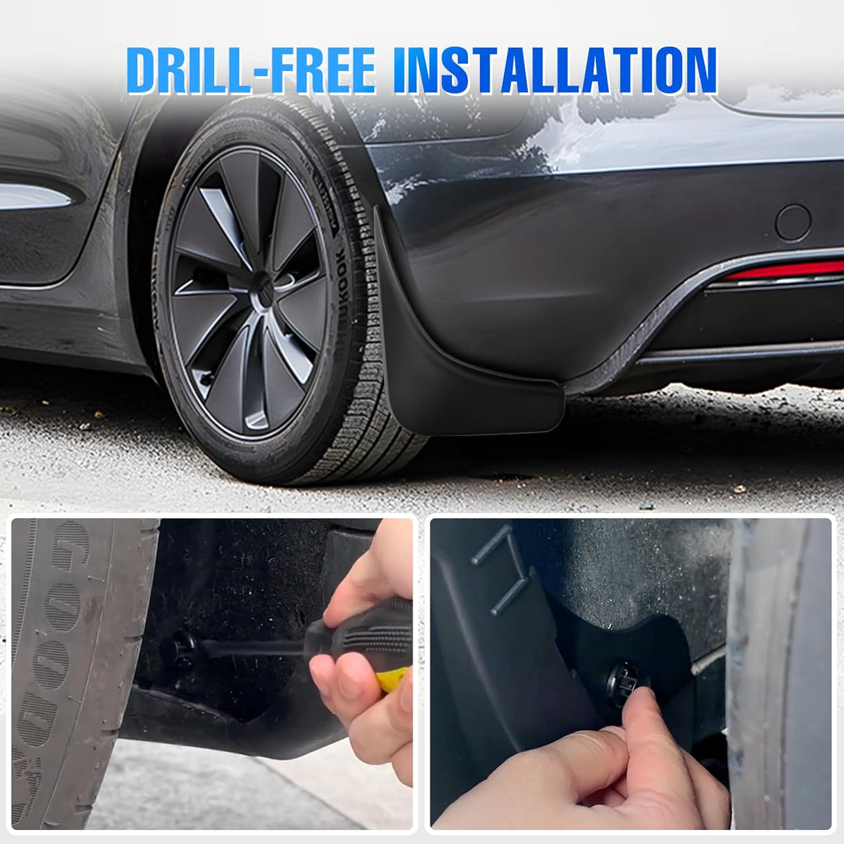 Mud Flaps for Tesla Model 3 Highland 2024 2025, No Drilling Precision Fit Exterior Accessories Heavy-Duty Splash Guards Protection, Front & Rear Set