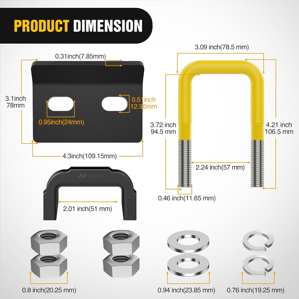 Trailer Hitch Tightener for 2 Inch Trailers Hitches Mount Anti Rattle Heavy Duty Steel with Rubber Cover Yellow U Bolt Matte Black Plate Electrophoresis Anti-Rust Triple Protective