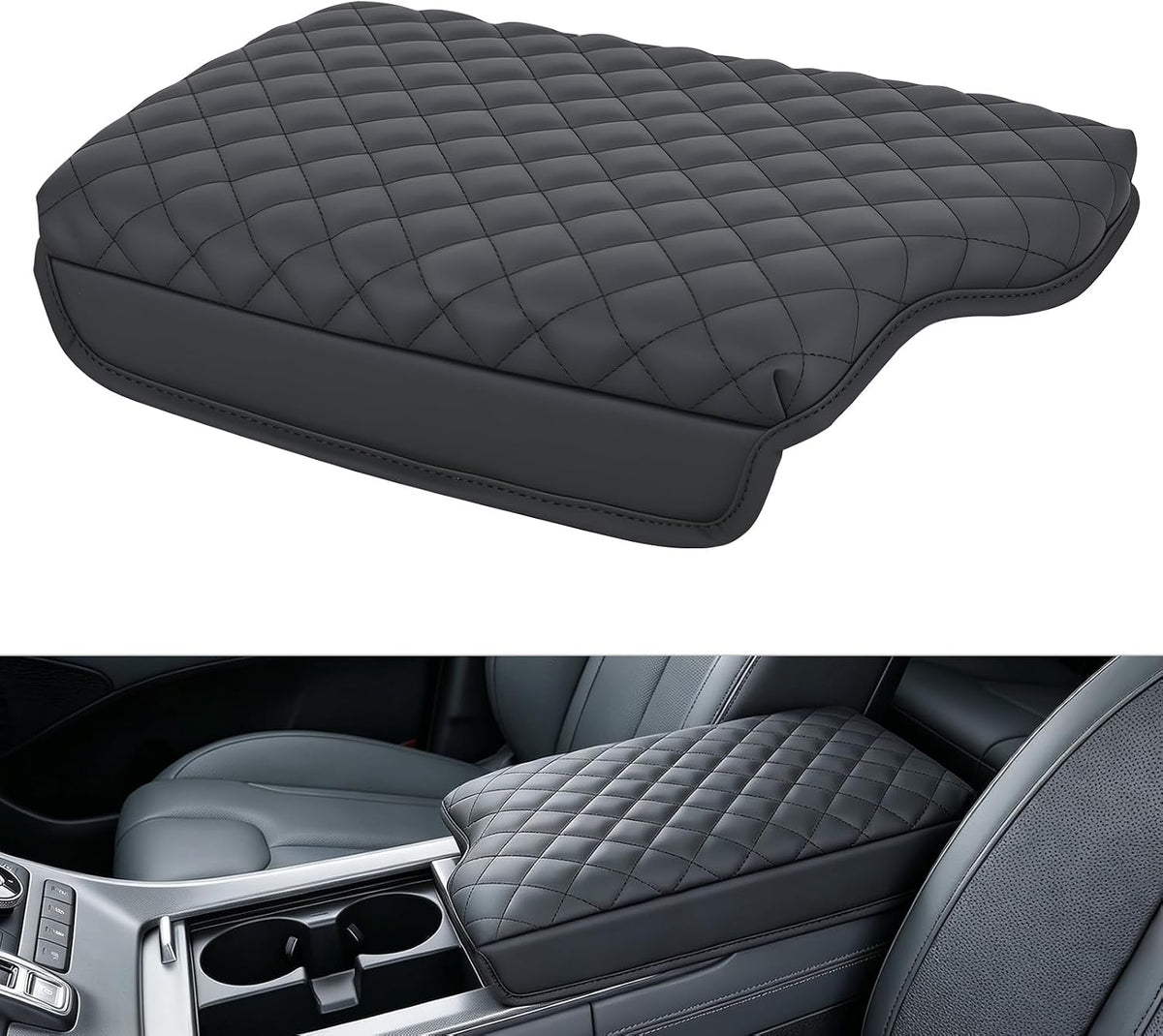 Center Console Cover for Hyundai Palisade 2019-2025 Armrest Cushion | Premium Nappa Leather Armrest Cover for Car Waterproof Center Console Pad Protector Anti-Scratch Arm Rest Box Cover, Black