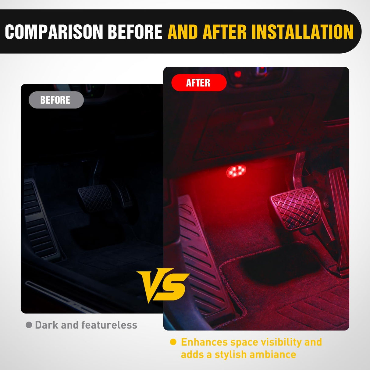 2 PCS 7 Colors Wireless Magnetic RGB LED Interior Lights | USB Rechargeable Universal Mini Sticky Footwell Ambient Atmosphere Reading Lamp with Touch Sensor, Portable Night Lighting