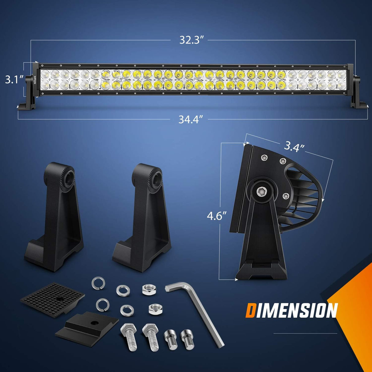 LED Light Bar 32Inch 180W Spot Flood Combo Driving Upper Windshield Roof Lighting with 12V 16AWG Wiring Harness Kit for Truck Tractor Trailer Pickup SUV 4x4 Van Camper