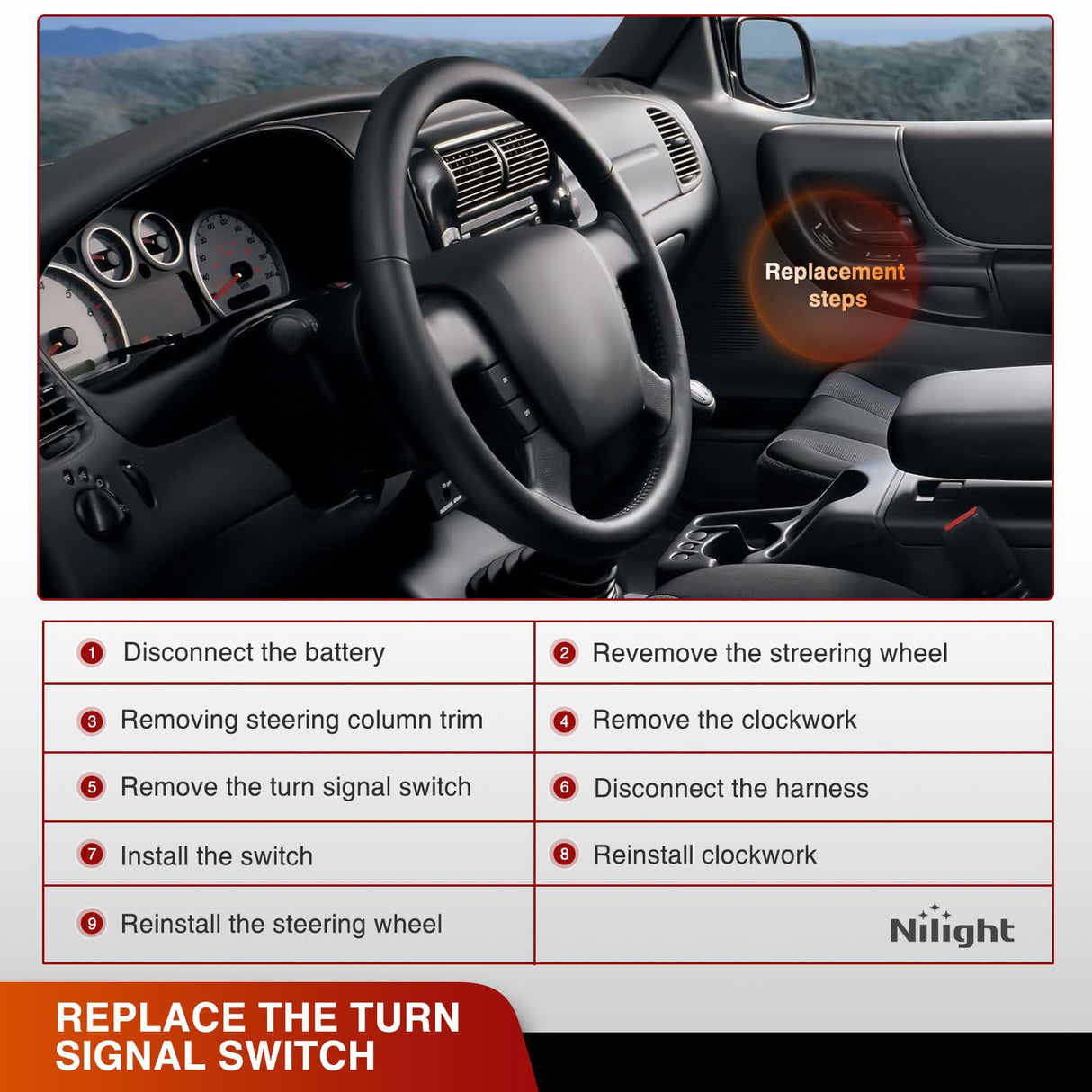 1999-2003 Ford Ranger Explorer Sport Trac F150 1999-2004 Mazda B2300 B2500 B3000 B4000 1999-2001 Mercury Mountaineer Turn Signal Switch Nilight