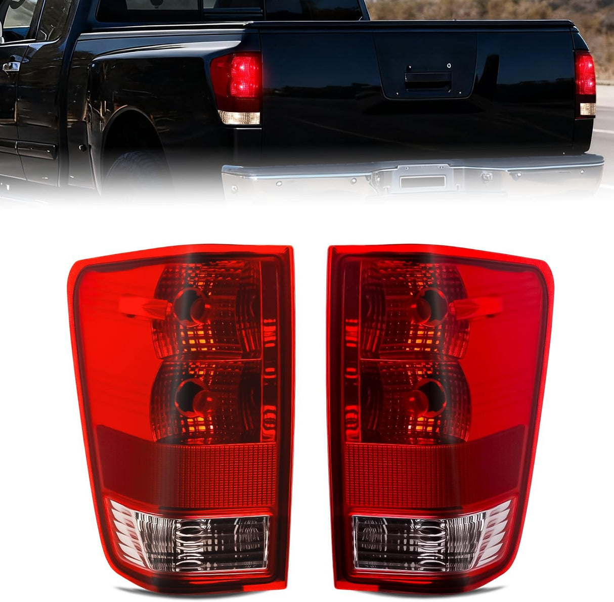 Taillight Assembly Compatible with 2004 2005 2006 2007 2008 2009 2010 2011 2012 2013 2014 2015 Nissan Titan Tail Light OE Style Rear Lamp Replacement Driver and Passenger Side Red Lens