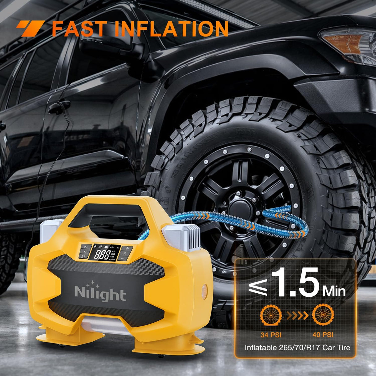 Portable DC 12V Tire Inflator Dual Cylinders and Dual Motors 150PSI | Heavy Duty Tire Pump Air Pumps Auto Shutoff with Screen and LED Light Air Compressor for Pickup Truck ORVs SUVs Cars
