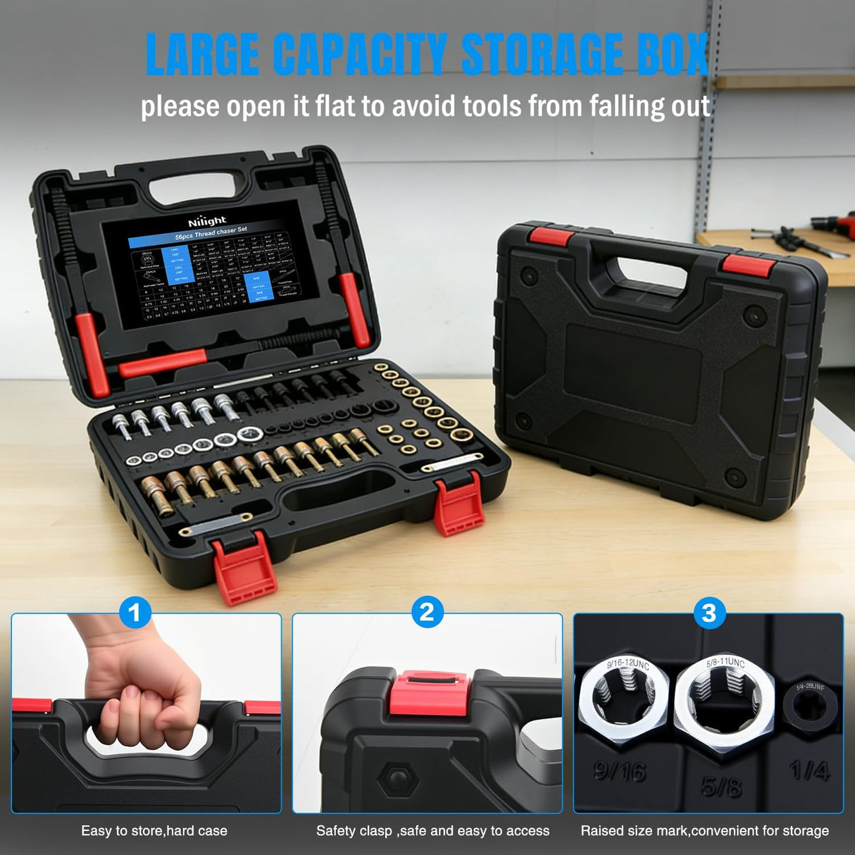 56PCS Thread Chaser Set SAE Metric Universal UNC UNF Sizes | Master Thread Repair Kit with Case 23 Taps 28 Dies 3 Files 2 Gauge Automotive Tool for Mechanics Auto Shop Home Garage Repair