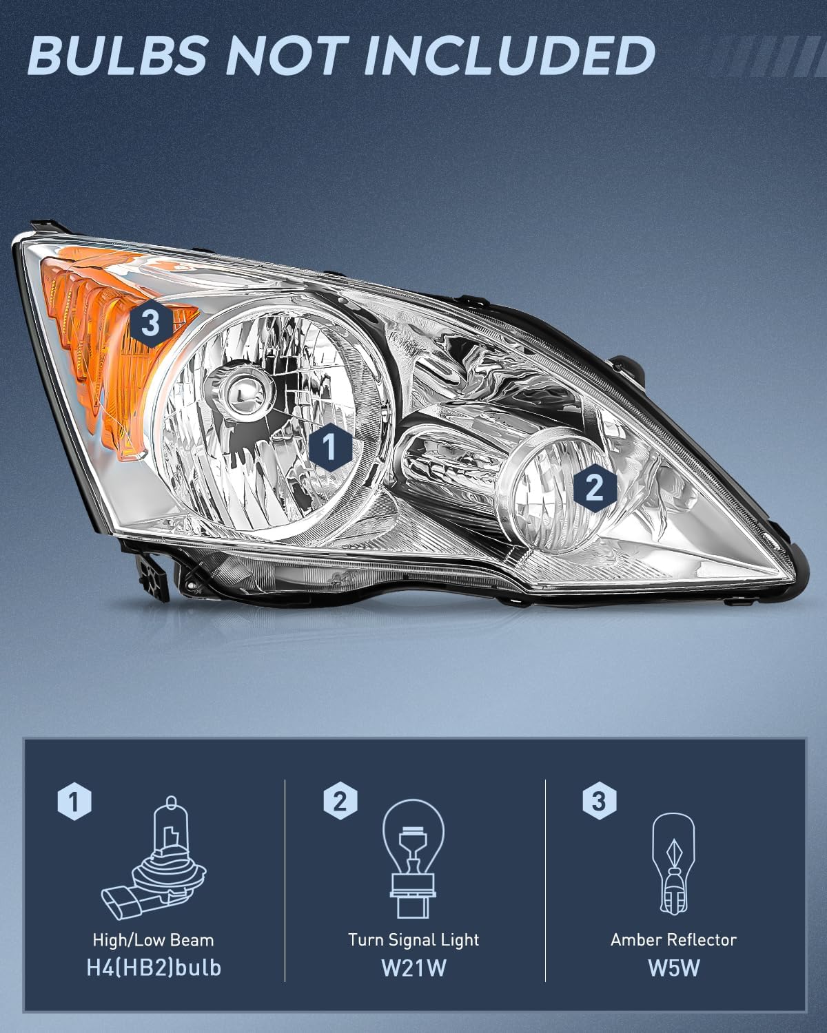 Headlights Assembly for Honda CRV(CR-V) 2007 2008 2009 2010 2011 Headlamp Chrome Housing Amber Reflector