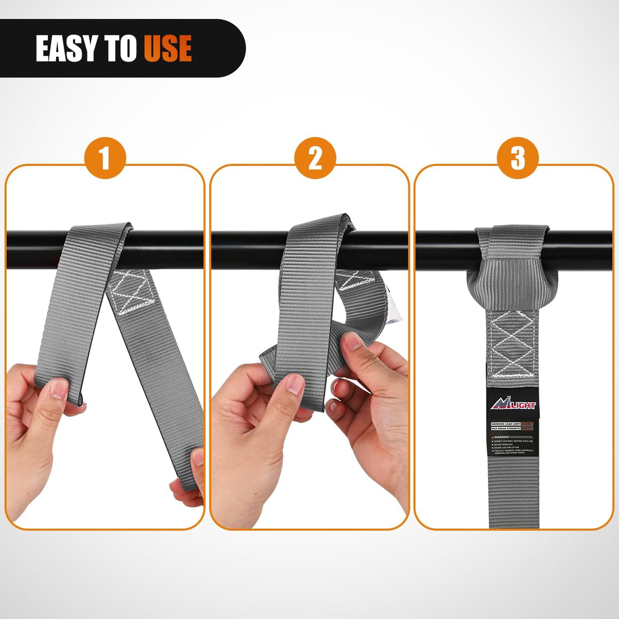 Soft Loop 1.7 Inch×17 Inch Motorcycle Tie Down Straps Heavy Duty 12000Lbs Max Break Strength for Securing ATV UTV Kayak Moving Cargo (8PK-Grey)